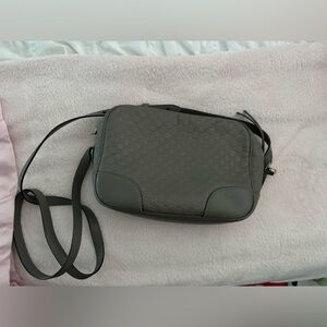 GUCCI Logo Micro GG Guccissima Shoulder Bag Leather Gray